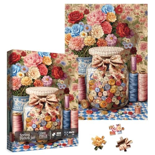 Vintage Flower Puzzles for Adults 1000 Pieces Colorful Art Floral Jigsaw Puzzles Challenging Aesthetic Pretty Rose Puzzle