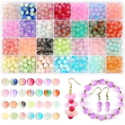 shynek 700 Piecess 8mm Glass Beads for Jewelry Making 28 Bicolors Glass Crystal Beads Bracelet Making Kit for Bracelet Jewelry Making and DIY Crafts GGB8