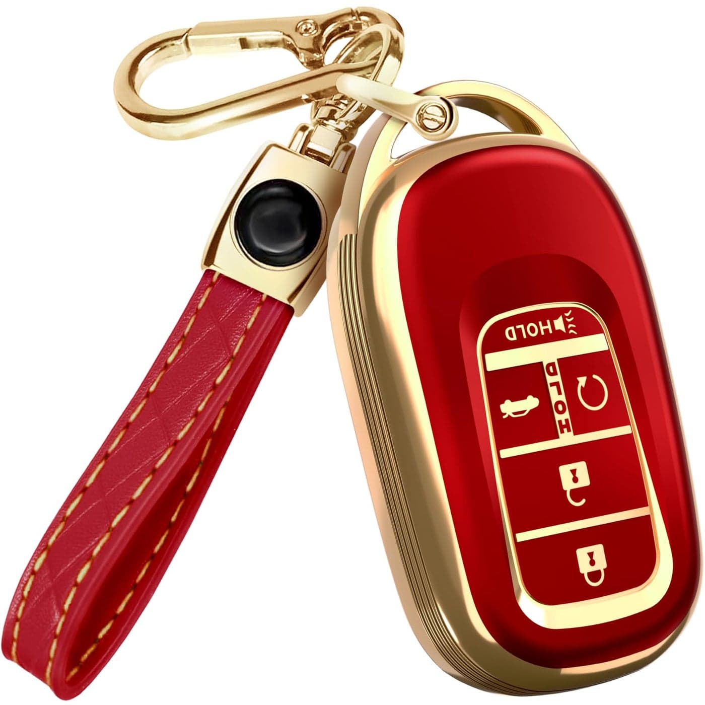 Lucrum for 2025 Honda Pilot Key Fob Cover and Leather Keychain for Honda Accord Civic CRV HRV 20222025 TPU Key Case Keyfob Cover Compatible with KR5TP4 Red and Gold