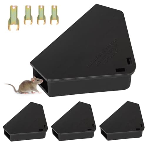 Mouse Station with Keys Black 4 Pack, Key Required Mouse Stations, Mice Stations, Keeps Children and Pets Safe Indoor & Outdoor