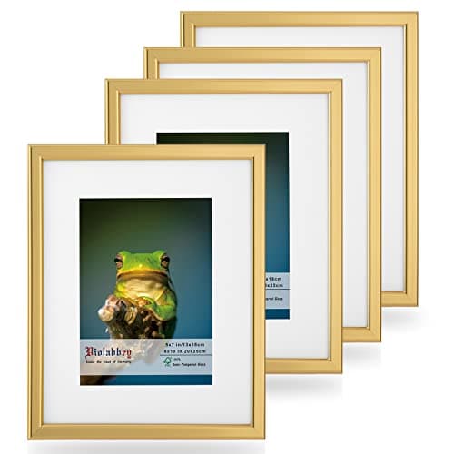 VIOLABBEY 8x10 Picture Frames Set of 4, Fits 5x7 Pictures with Ivory Mat or 8x10 Without Mat, Vertical or Horizontal for Wall or Tabletop Display, Semi Tempered Glass, Light Gold