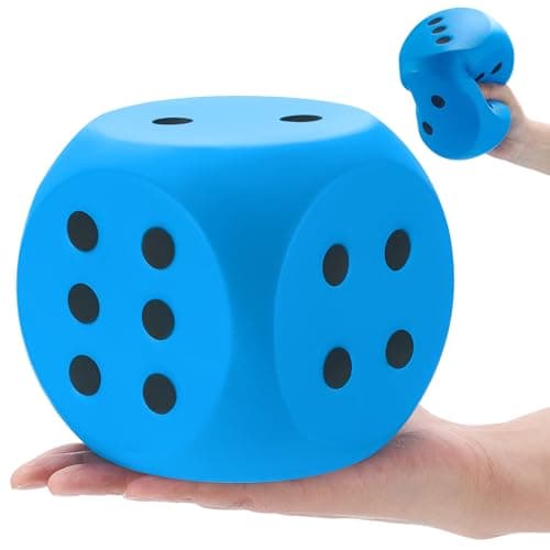 Zomiboo Large 5 Inch Foam Dice Jumbo 6 Sided Giant Dice for Casino Party Classroom Anxiety Stress Relieve Ball Toy Gifts for Adults Kids Board Game to Get Your Lucky NumbersBlue