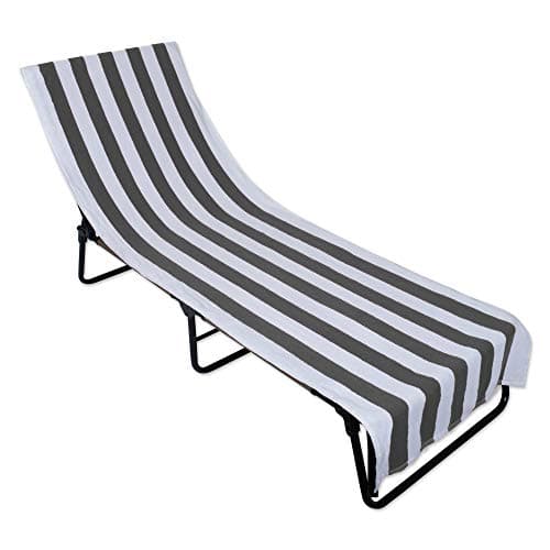 DII Stripe Beach Lounge Chair Towel with Fitted Top Pocket, 26x82, Gray