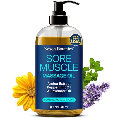 Sore Muscle Massage Oil 8 fl oz Arnica Massage Oil for Therapy Sore Muscles Peppermint Lavender for Body Muscle Joint Relaxation Nexon Botanics