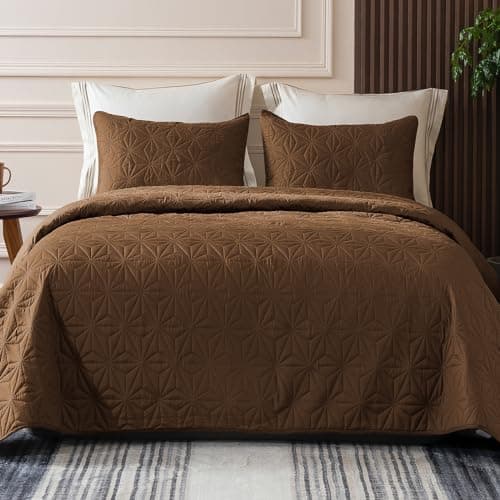 Whale Flotilla Twin Quilt Bedding Set, Soft Brown Bedspreads Quilts Twin XL Size for All Seasons, 2 Pieces Lightweight Geometric Star Pattern Coverlet