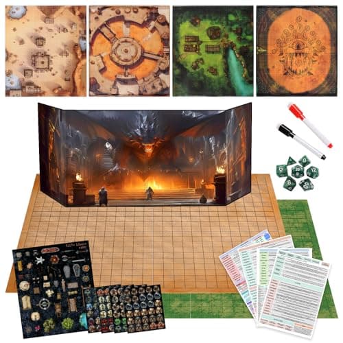 CZYY Foldable Battle Mat with DM Screen Game Tokens Dice Set 2Sided Wet Dry Erase Terrain Ultimate DND Starter Set Accessories Gift for Dungeon Master Player