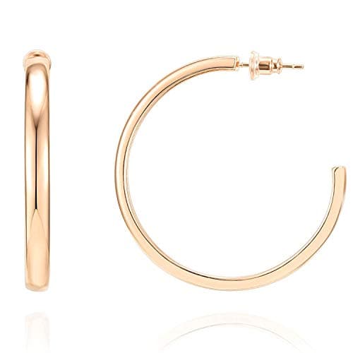 PAVOI 14K Rose Gold Plated Lightweight Hoop Earrings for Women | Wide Flat Hypoallergenic Huggie Hoops | Minimalist Jewelry 40mm Large Earrings