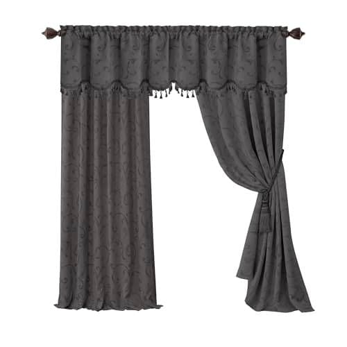 Elrene Home Fashions Mia Jacquard Scroll Blackout Window Curtain, 52" x 84" (1 Panel), Grey