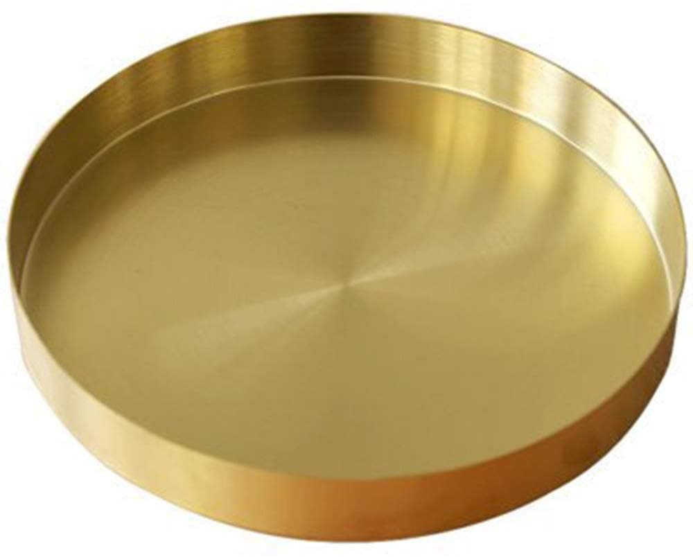 UniDes Round Brass TraySmall Gold Decorative Tray Metal Storage Organizer Tray for Modern HomeMatte Brass Finish 866 Inch