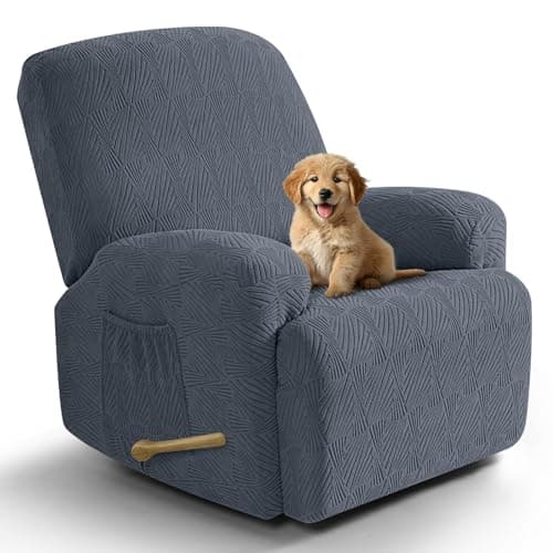 VANSOFY Recliner Chair Covers, 4-Pieces Stretch Recliner Cover Jacquard Soft Reclining Chair Slipcover Furniture Protector with Elastic Bottom for Lazy Boy Recliner(Gray)