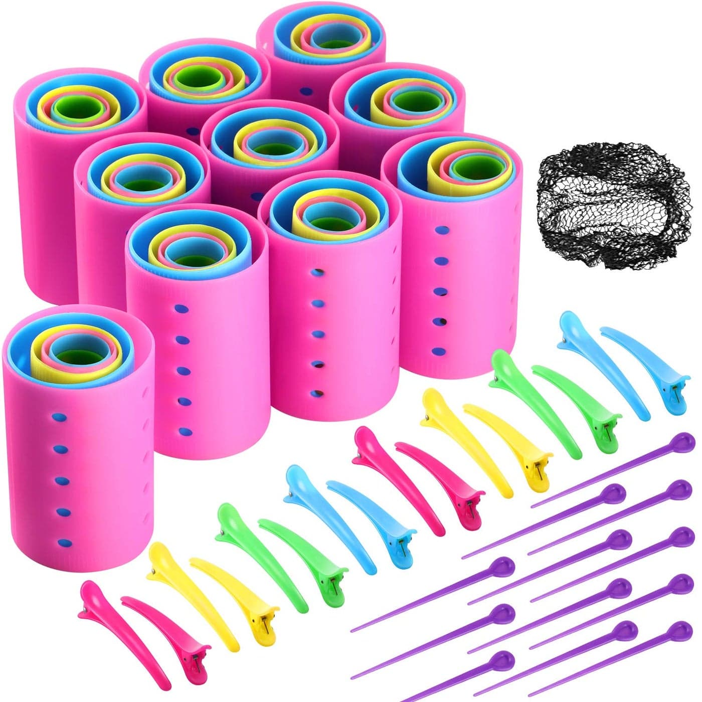 141 Pieces Hair Rollers Set Include 60 Plastic Hair Rollers Multicolor6 Size