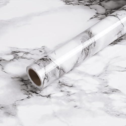 TEKCOOL Wall Stickers DIY Wallpaper Vinyl Marble Wallpaper Peel and Stick Waterproof Wallpaper for Home Kitchen Countertop Cabinet Furniture Oil Proof Kitchen Stickers(White-3 pc)