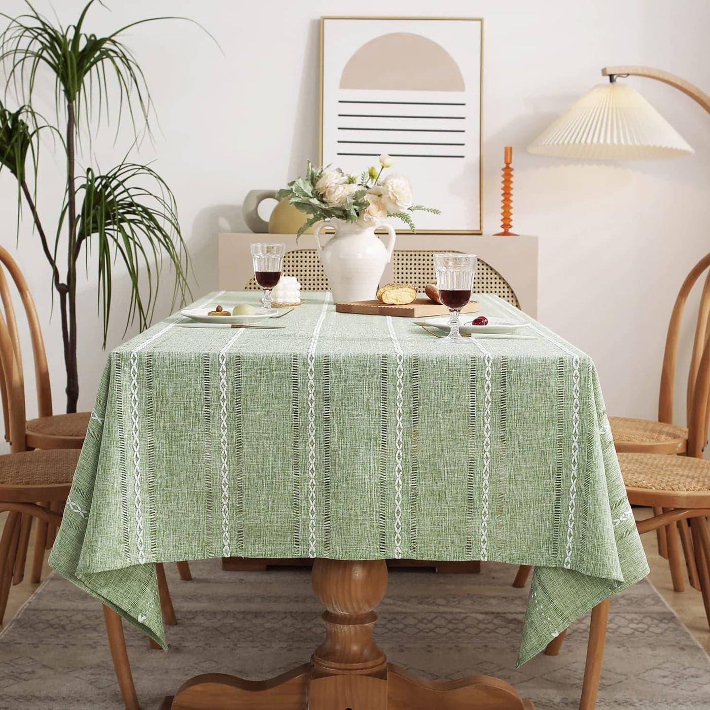 Chassic 60 x 120 inches Farmhouse Style Linen tablecloths Wrinkle Resistant Washable Dining Room Table Cloths for 8 Foot Rectangle Tables Hemstitch Sage Green