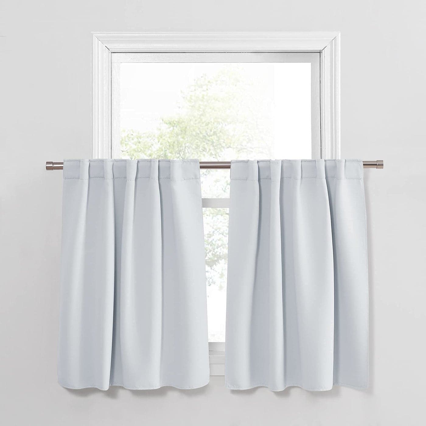 PONY DANCE 36 Inches Curtain Valances Rod Pocket Window Covering Light Filtering and Privacy Protection Tiers for Home Decoration 42 x 36 Inches Greyish White Set of 2