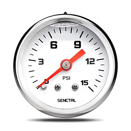 SENCTRL 0-15 Psi Fuel Pressure Gauge, 1-1/2" Dial Size, 1/8" NPT Back Mount, Silicone Oil Liquid Filled, Stainless Steel Case, Inline Low Pressure Gauge, for Water Oil Air Pressure Test