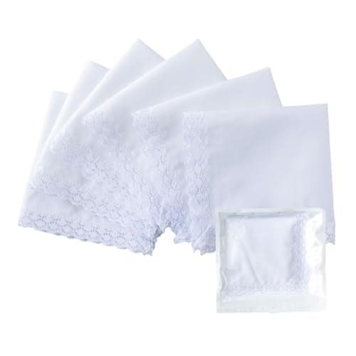 COCOUSM Womens Handkerchiefs White Cottom Crochet Lace Bridal Wedding Hankies 6 Pieces