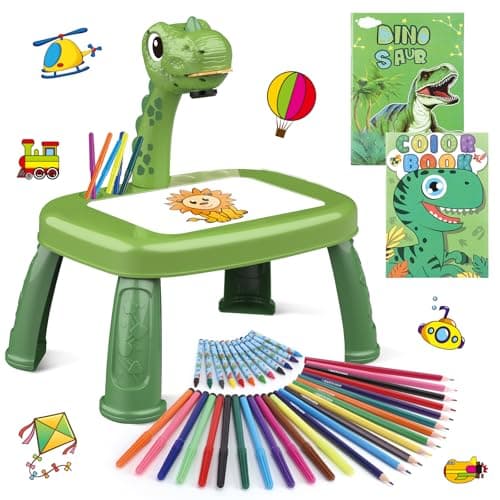 Drawing Projector for Kids Art and Crafts Drawing Board with Color Pens Pencils Crayons Scrapbook Dinosaur Sticker Book Ideal Toy for 3 Year Old Girls Boys Dinosaur Kit