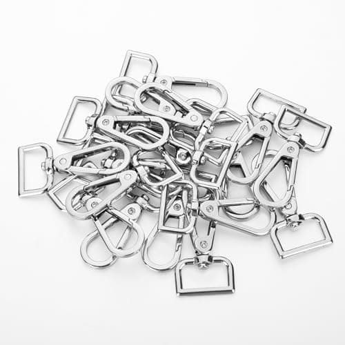 20 Pcs Metal Swivel Lobster Clasp Hooks,D Rings Purse Hardware for Bag Making,Purse Strap Hardware Push Gate Snap Hooks Trigger Clips for DIY Crafts Keychain Handbag Making (Silver,3/4 Inch)