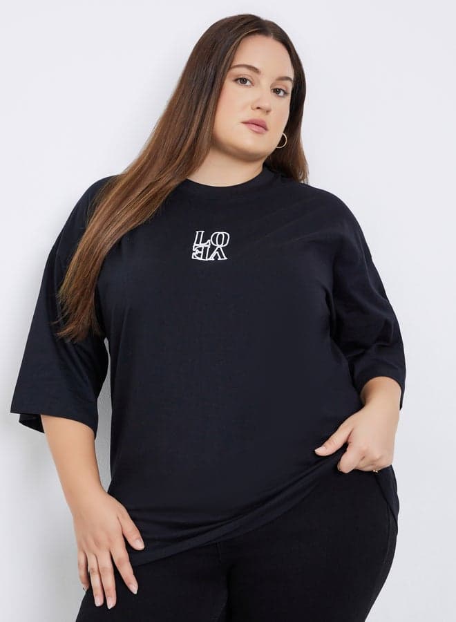Plus Size Black Love Embroidered T-Shirt