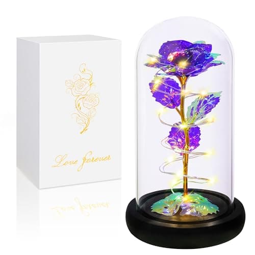 Childom Birthday Gifts for Women,Flowers for Delivery Prime,Colorful Purple Light Up Rose in A Glass Dome,Christmas Rose Gifts for Her Mom Women Wife Girl Grandma on Christmas Anniversary Valentines