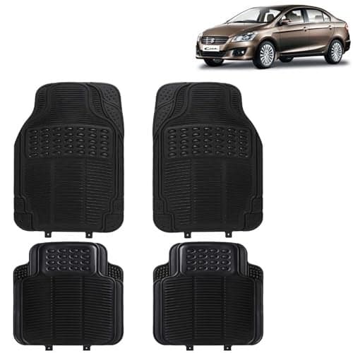 KINGSWAY Accessories Universal Use Anti Skid PVC Car Mat Compatible with Maruti Suzuki Ciaz Year 2014 to 2017, Set of 4 Pcs Anti Slip Car Floor Rubber Mats, All Weather Car Foot Mats, Black