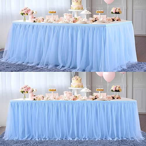 Suppromo 2 Pack 6ft Blue Tulle Table Skirts for Rectangle Tables or Round Tables Blue Tutu Tablecloth Cover for Baby Shower Boy Birthday Party Wedding Cake Dessert Table Decorations