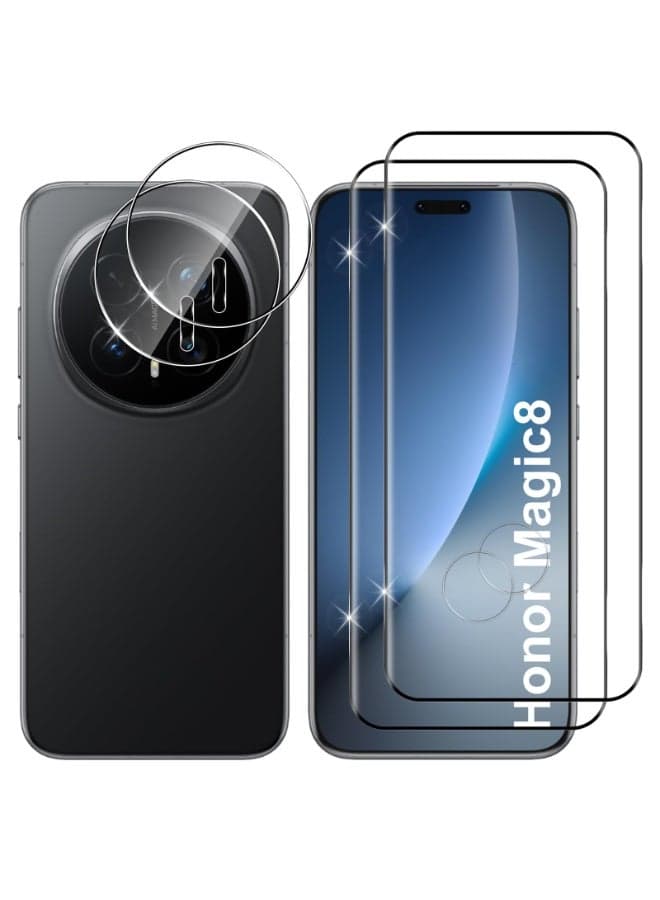 Tempered Glass Screen Protector for Honor Magic 8 5G, Pack of 2 + 2 3D Protective Glass and Camera Protection Film, 9H Hardness HD Screen Protector, Bubble-Free, Anti-Scratch Screen