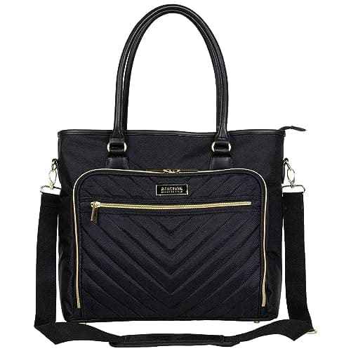 Kenneth Cole REACTION Women Chelsea Quilted Chevron 15" Laptop & Tablet Business Tote With Removeable Shoulder Strap, (Black)