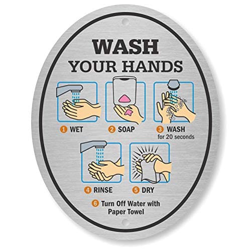 SmartSign Wash Your Hands Sign | Handwashing Instructions 4" x 5" Aluminum Diamond Plate Door Sign, Made in USA