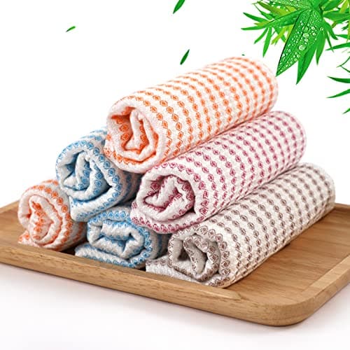 Kitchen Washcloths 6 Pack 10x14 Inch Small Dish Cloth for Washing Dishes Lint Free Fast Dry Reusable Cleaning Cloth Ultra Soft Scratch Free Waffle Dish Rag Easy to Rinse Multicolor Dishcloth
