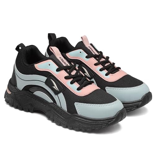 ASIAN Women FLORA-03 Running And Casual Wear Running Shoes With Laces, Lightweight And Comfortable Shoes Gym And Sports Shoes For Women & Girls With Stylish Design, Black, 5 UK