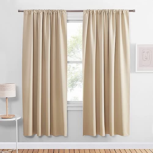 PONY DANCE Window Curtains Set Home Decoration Room Darkening Thermal Insulated Panels ShadesDraperies Block Light Protect Privacy 52 x 63 inches Biscotti Beige 2 Pieces
