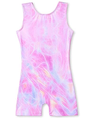 TENVDA Gymnastics Leotards for Girls 3t 4t Sparkly Purple Pink Biketards Tumbling Cheer Acro Class Sleeveless Unitard