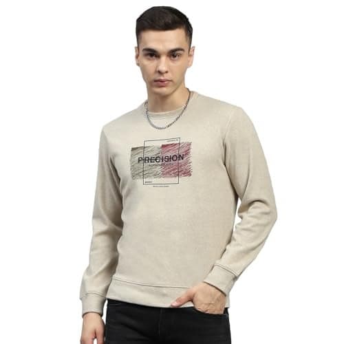Monte Carlo Mens Printed Beige Round Neck Full Sleeve Sweatshirt (224066139-1-42)