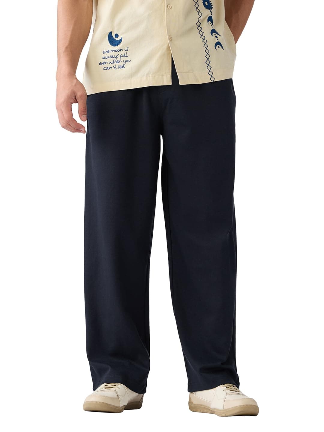 The Souled Store Solids: Deep Navy Blue Mens and Boys Korean Fit Cotton Blend Solid Korean Joggers