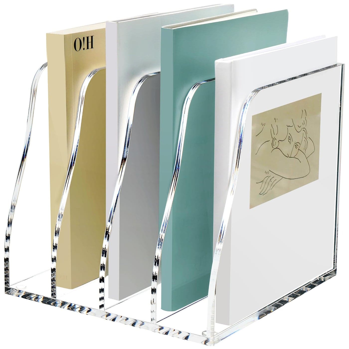 SANRUI Acrylic Desk File Organizer 4 Vertical Compartments Clear Magazine File Holder Workspace Sorters Folder Rack for Office Accessories Organization Storage
