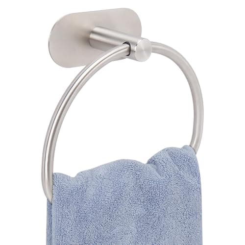 Livabber Towel Ring for Bathroom, 304 Stainless Steel Hand Towel Holder, Heavy Duty Towel Hanger for Bath, Kitchen, Hotel (4″ Self-Adhesive Base, Brushed Nickel)