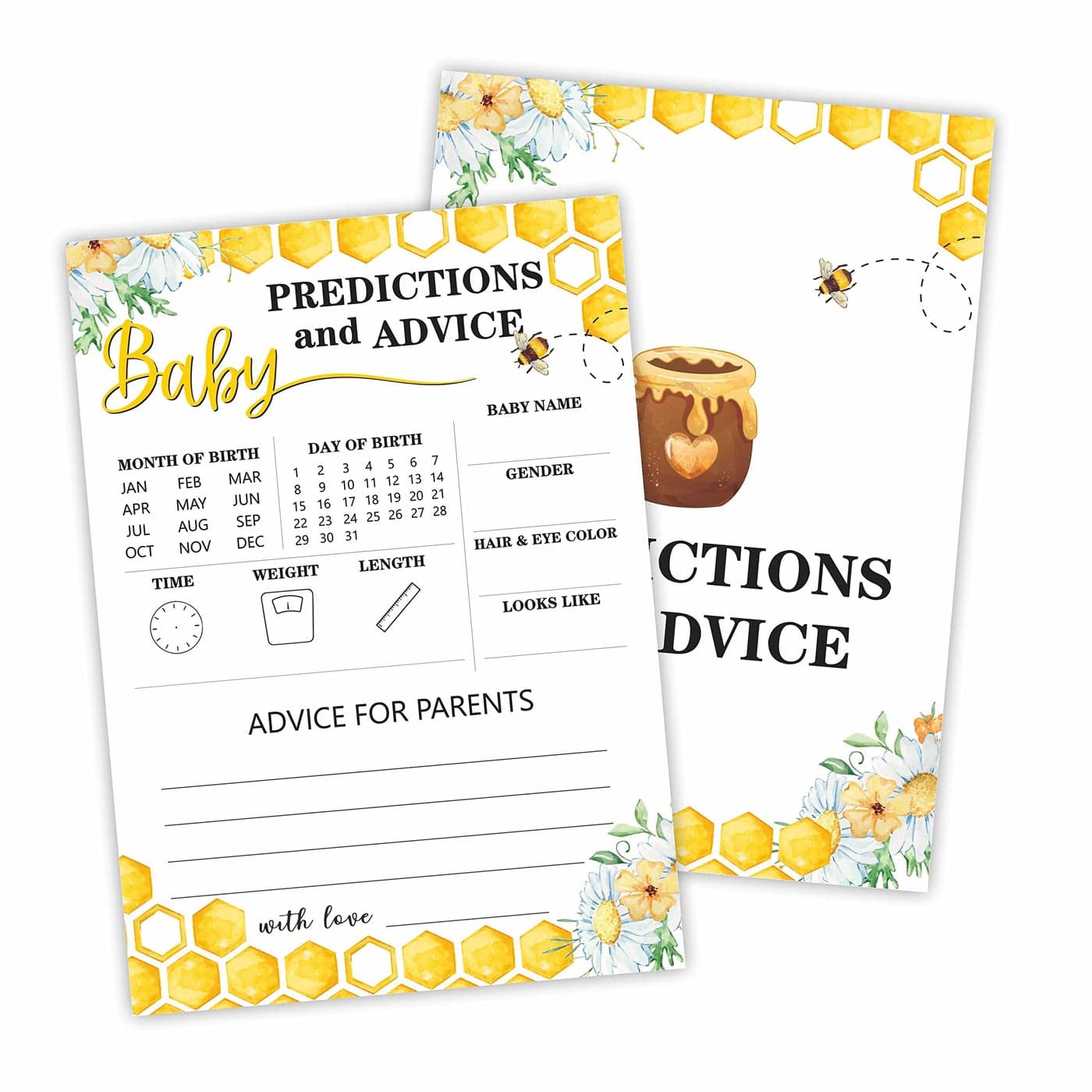Honey Bee Themed Baby Shower Game Cards Predictions and Advice double sided 30 in pack 5 X 7 inchesBABYYX002