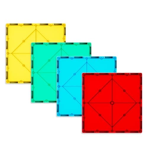 Bmag 4 Piece Magnetic Tiles Large Square Magnet 3D Building Blocks Expansion Set for Kids STEM Preschool Learning Kit Educational Playset Construction Toys for Boys Girls Ages 3
