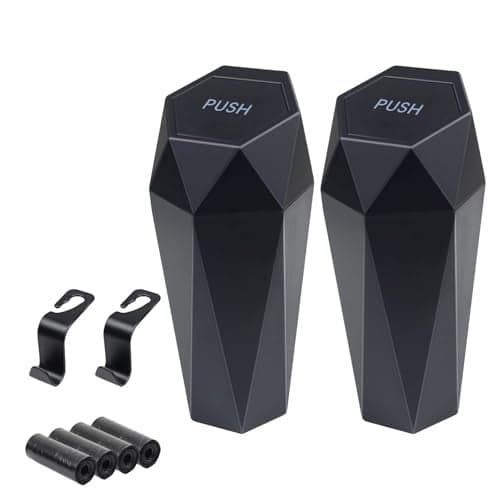 BFXM Car Trash Can 2 Pack Car Trash Bin with Lid Car Accessories for Women Interior Car Garbage Can with Additional 2 ABS Hooks and 60pcs Trash Bags Suitable for Home Office Car Organizer Black