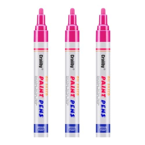 Pink Paint Markers 3 Pack OilBased Waterproof Quick Dry Permanent Paint Pen Set for Rocks Painting Wood Fabric Plastic Canvas Glass Mugs Metal Tire Stone DIY Craft