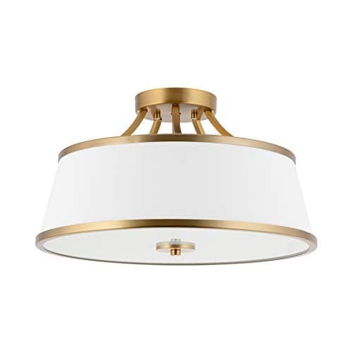 Kira Home Zoey 18" Modern Gold Semi Flush Mount with White Tapered Fabric Shade, 3-Light Ceiling Light, Warm Brass Finish