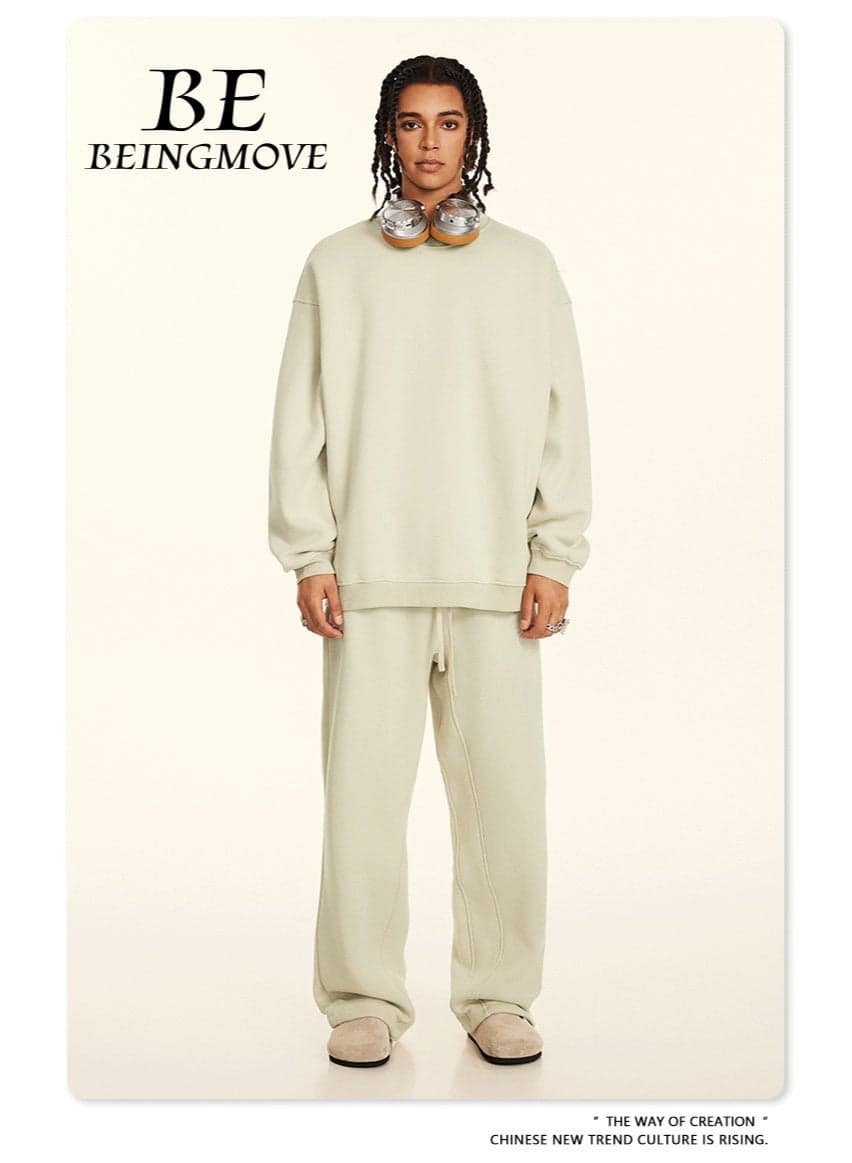 2025 New Arrival American Trendy Brand Hoodie Two-Piece Set | Crew Neck Fleece-Lined Long-Sleeve Hoodie + Straight-Leg Sweatpants, Unisex Casual Set (Dune Color)
