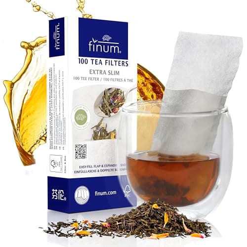 Finum Disposable Paper Tea Filter Bags for Loose Tea, White, Extra Slim, 100 Count