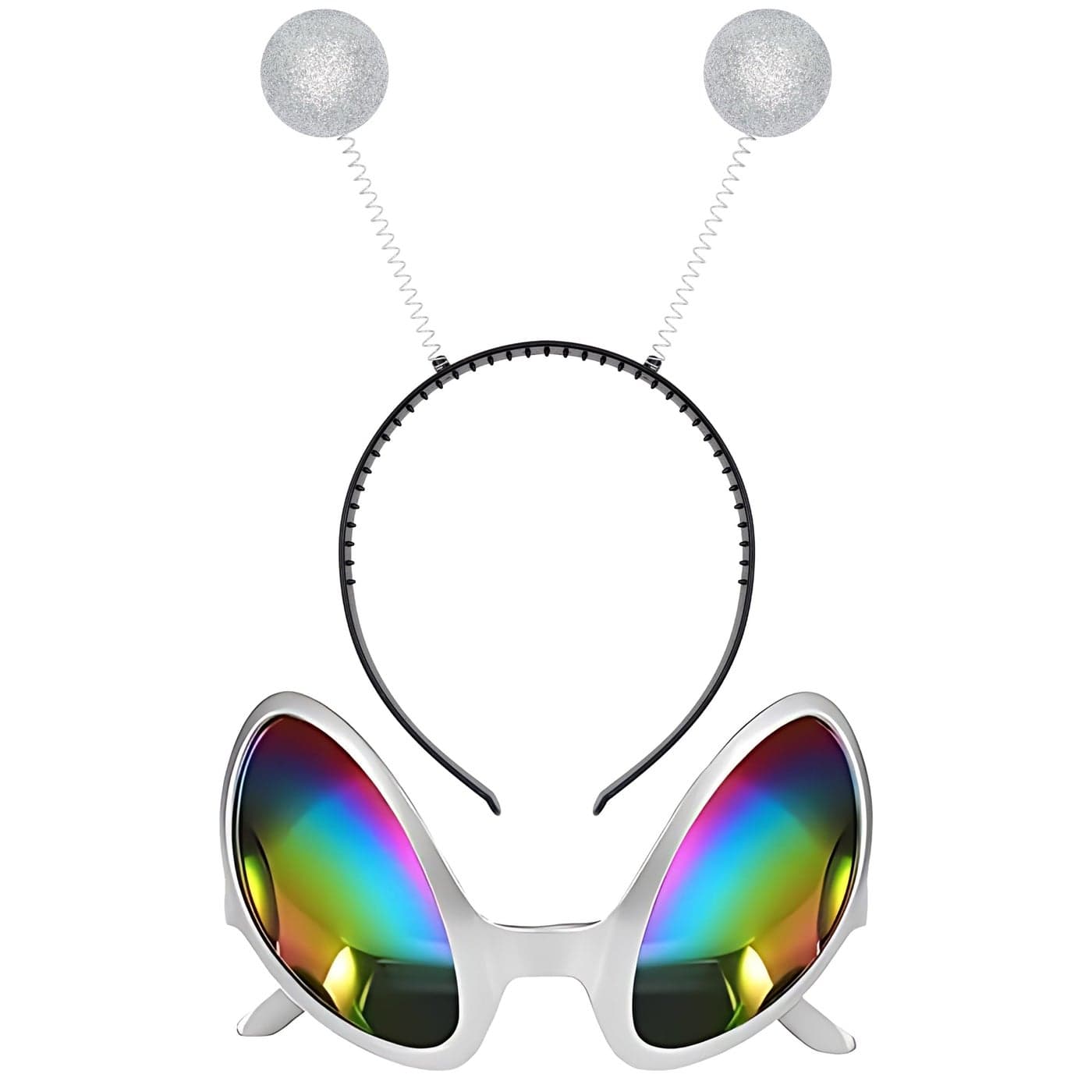 Cheerin Silver Alien Headband and Glasses - Martian Antenna Headband - Glitter Ball Head Boppers - Space Theme Costume - Alien Costume Accessories