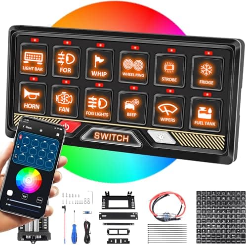 Chelhead Bluetooth Switch Panel P2 Remote Control Switch Transparent Control Box Multifunction Compatible with Trucks Jeep Boat Marine SUV Caravan UTV Pickup