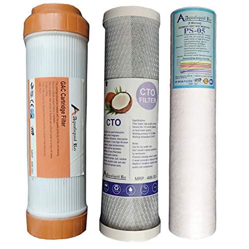 AQUALIQUID RO Replacement CTO GAC PP Cartridges Filter Set 10 Inch for Under Sink RO Water Purifier - Removes Chlorine Bad Taste & Odor - 3 Pcs