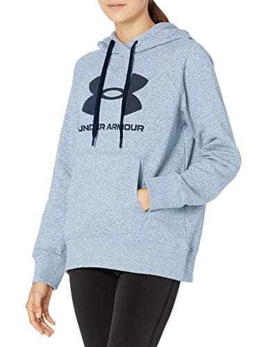 Under Armour Womens Rival Fleece Logo Hoodie , Steel Medium Heather (035)/Black , Small