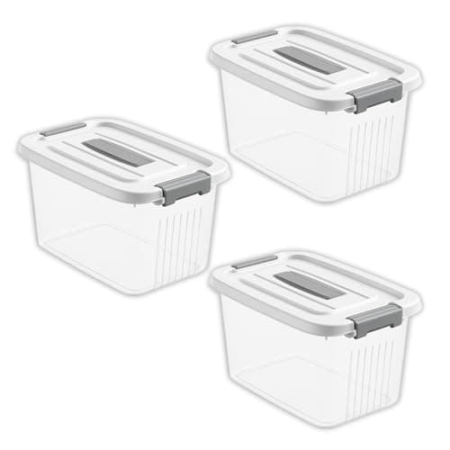 KREPS Clear Plastic Storage Box/Bins, Container with Latches and Lid, Stackable Storage, Heavy Duty Material (NO.3-14.5 X 10.5 X 8.2 INCH, PACK OF - 3)