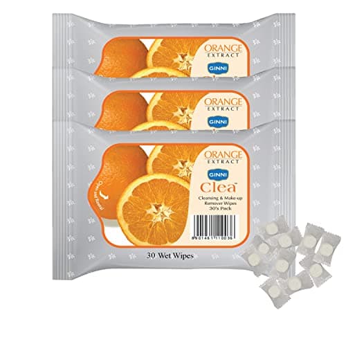 Ginni Clea Cleansing & Makeup Remover Wet Wipes - Orange (30 Wipes/Pack, Pack of 3) | Magic Coin Tablet Tissues (50 Pcs)